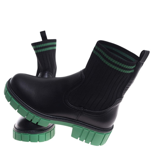 Botki dziewczęce wsuwane czarno zielone ocieplane /G13-2 18366 T188