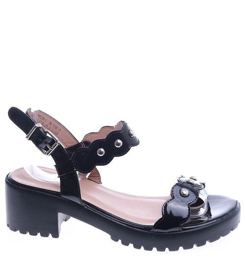 Czarne damskie sandały na klocku /H2-B1-2 14190 T110/