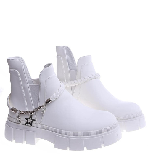 Białe damskie botki sztyblety na platformie /F9-3 14904 S336/