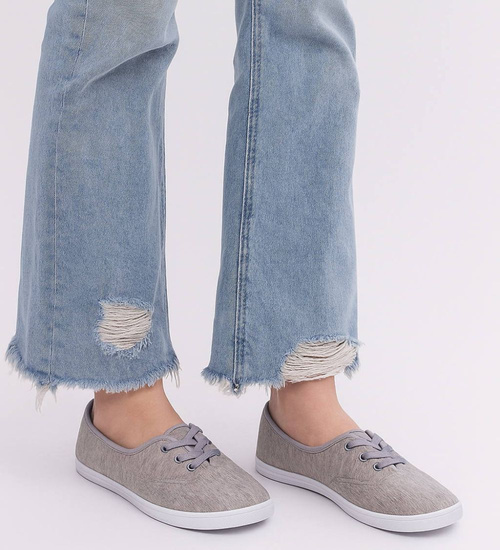 Wiązane damskie tenisówki szare /E8-1 18095 S098/