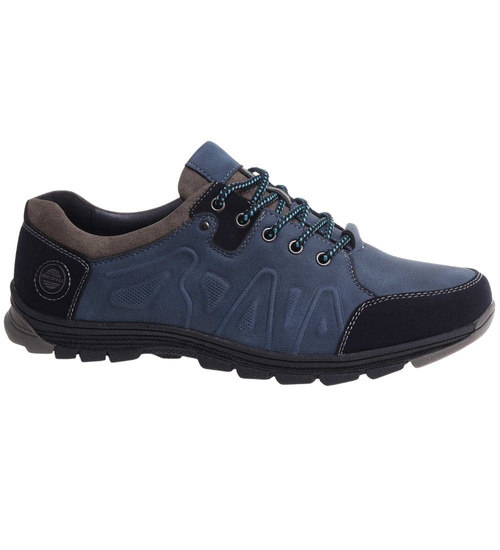 Granatowe sznurowane obuwie trekkingowe /E10-2 18036 T386/