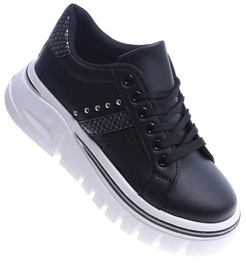 Czarne damskie trampki na platformie /G3-3 13686 S247/