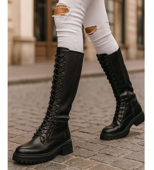 Wysokie czarne damskie glany trapery /D9-1 18199 G332/