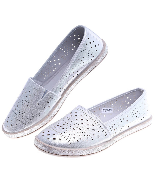 Srebrne ażurowe balerinki espadryle /C7-2 14026 T390/