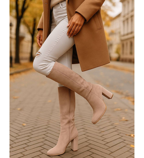 Klasyczne beżowe kozaki do kolan /C4-1 18331 T600/