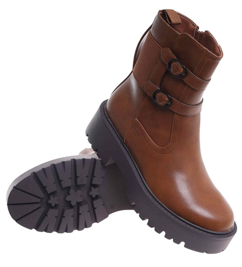 Zimowe brązowe botki na platformie /F3-2 18510 T386/