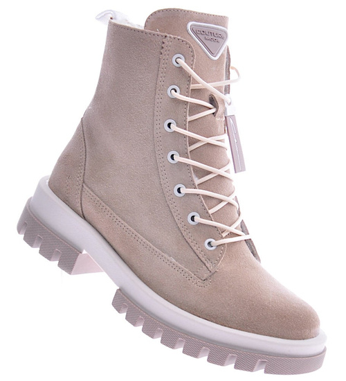 Damskie beżowe trapery z naturalnej skóry /D9-312557 R2460/