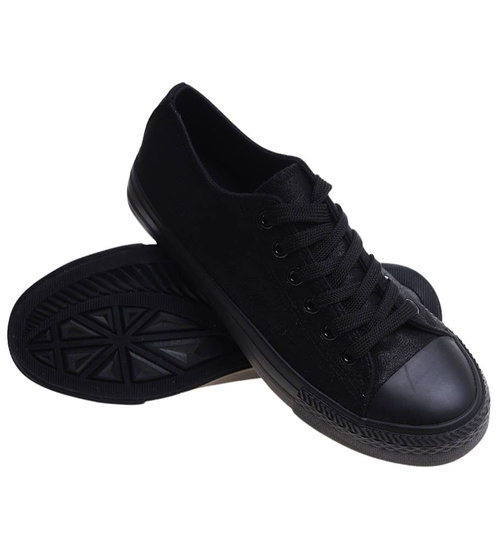 Czarne sznurowane damskie trampki /B3-2 16401 G168/