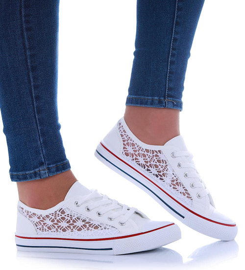 Koronkowe białe trampki damskie /G11-2 17412 T283/