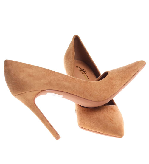 Karmelowe szpilki czółenka damskie /G9-2 18581 G155/