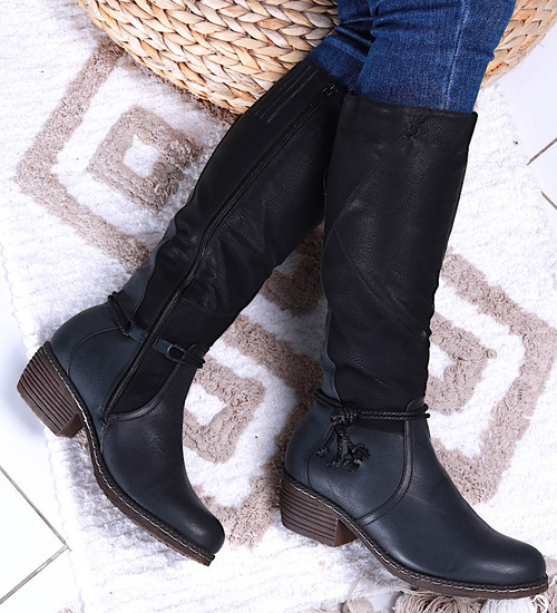 Ocieplane czarne kozaki damskie na niskim obcasie /F4-1 +h215271 T436/