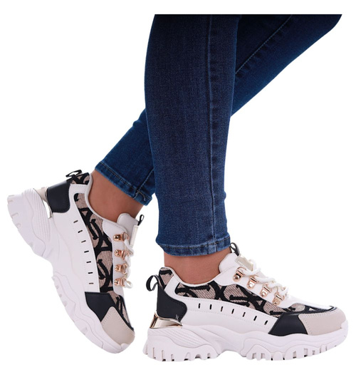 Beżowo czarne snekaersy na platformie /G6-2 17404  T683/