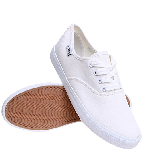 Sznurowane klasyczne niskie trampki męskie Ecru /A5-1 16021 S079/