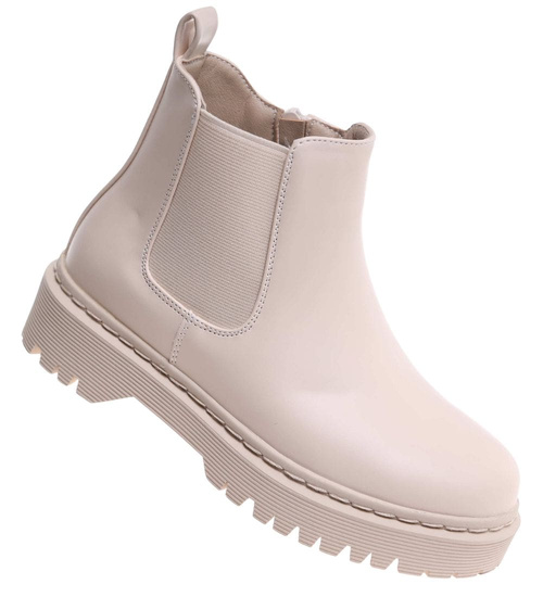 Beżowe dziewczęce botki sztyblety /D3-2 17063 T283/