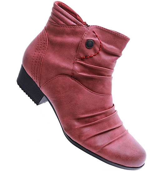 Damskie bordowe botki na niskim obcasie / G13-2 12778 T240/