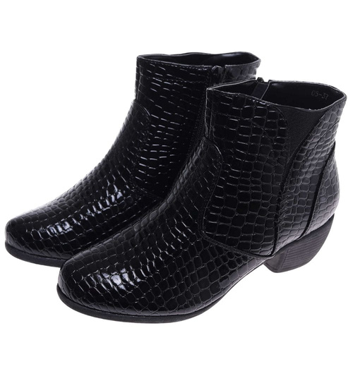 Ocieplane czarne botki na grubym obcasie /A9-3+h2 18268 T2/