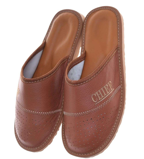 Skórzane kryte klapki domowe Chief brązowe /A2-1 18642 S290/