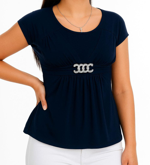 Granatowa koszulka bluzka damska z ozdobą /H2-K64 UB940 S0/