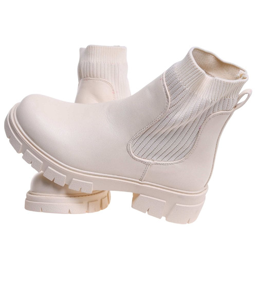 Beżowe elastyczne dziewczęce botki ocieplane /A6-3 17120 T3/