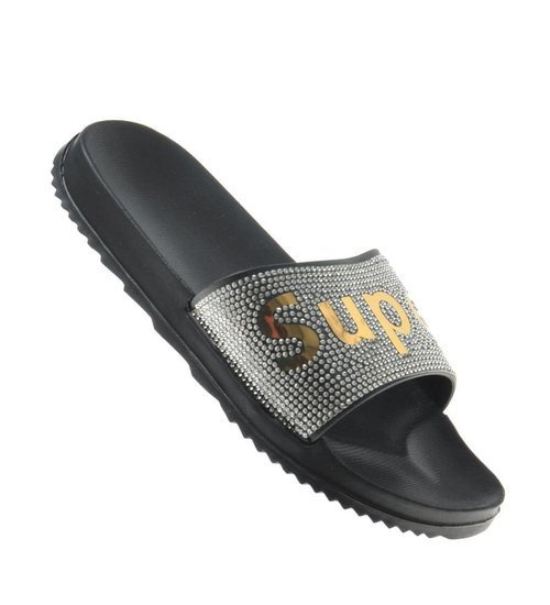 Gumowe damskie klapki na lato Czarne /A3-1 8916 S197/