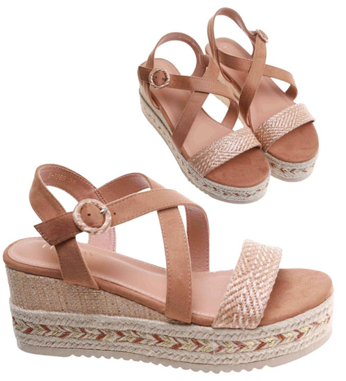 Karmelowe damskie sandały na platformie /G12-1 17680 G345/