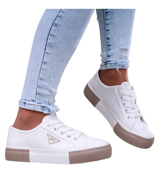 Białe sznurowane trampki damskie /G9-3 16673 T389/