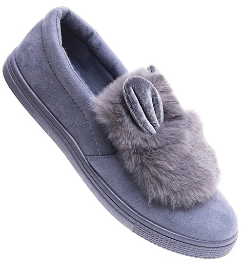 Wsuwane ciemno szare zamszowe trampki z uszami slip on /F9-2 15625 T037/