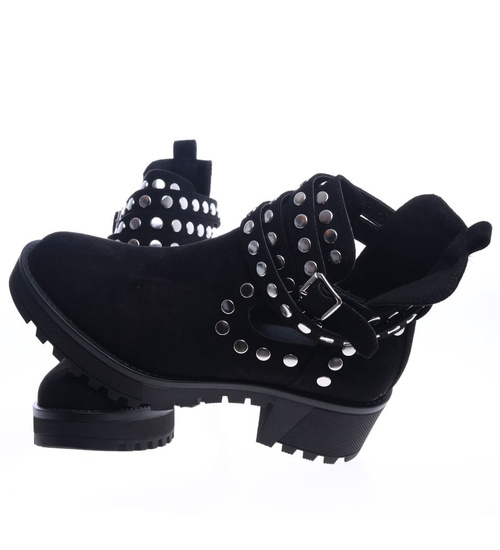 Czarne botki na platformie z ćwiekami /G4-2 13615 S198/