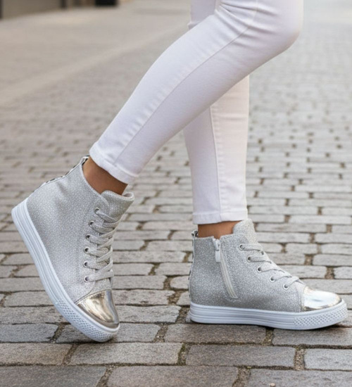 Dziewczęce trampki sneakersy na niskim koturnie SREBRNE /E2-3 4291 S180/