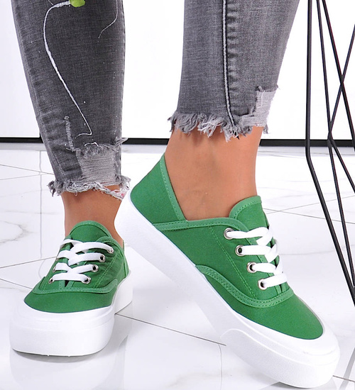 Zielone wiązane trampki na platformie /D2-2 12255 S292/