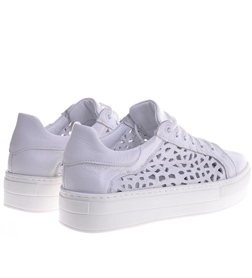 Ażurowe skórzane damskie trampki creepersy /E1-2 11582 F166/