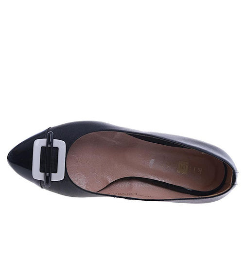 Czarne damskie czółenka ze skóry naturalnej /G-12-2 SR22/