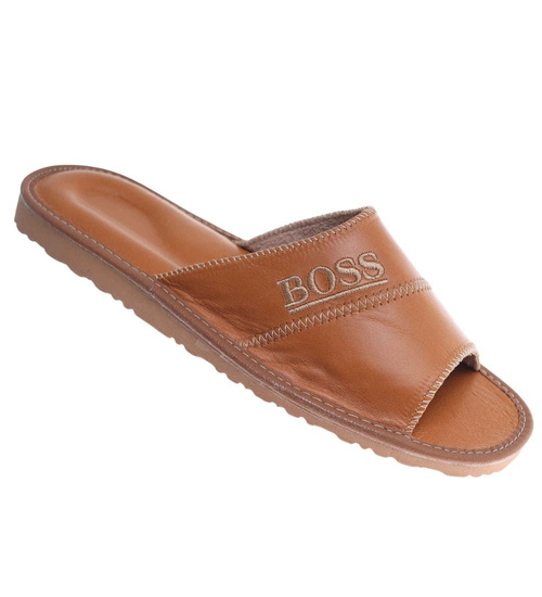 Skórzane męskie klapki domowe z Podhala /D3-1 18534 S196/