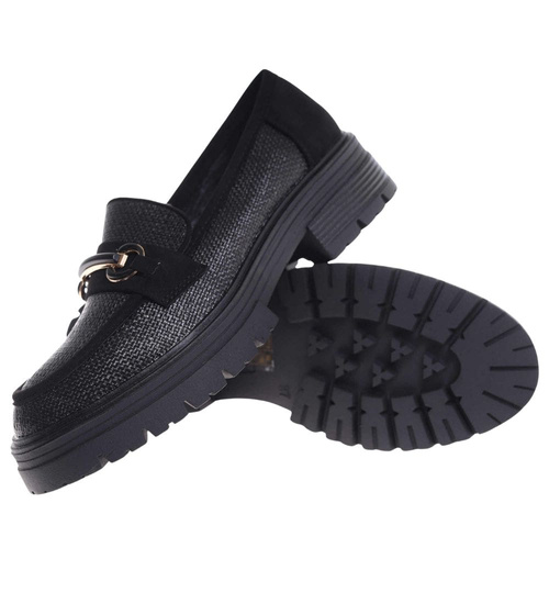 Czarne półbuty loafersy damskie na platformie /L2-1 18620 W142/