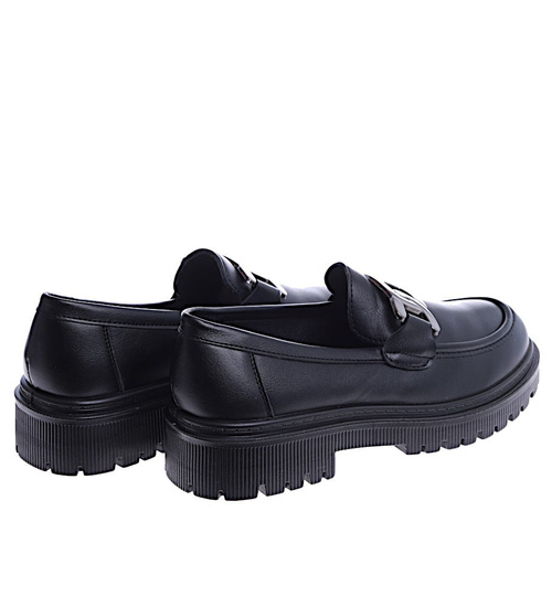 Czarne półbuty loafersy na niskiej platfomie /G2-2 14879A T485/
