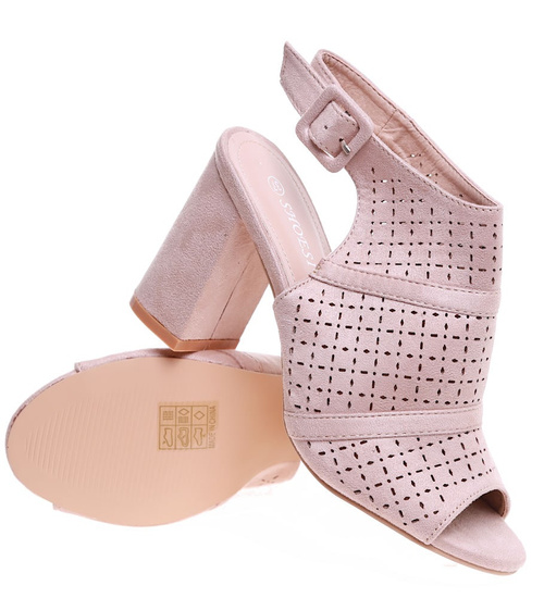 Beżowe damskie sandały na obcasie /B6-3 15934 T490/