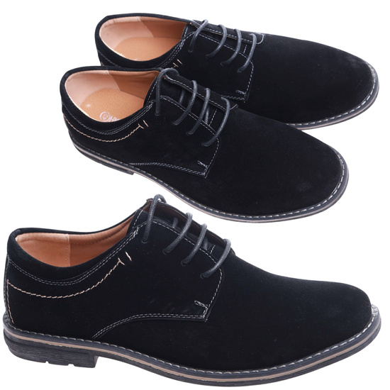 Czarne sznurowane półbuty męskie /F6-1 9451 T392/