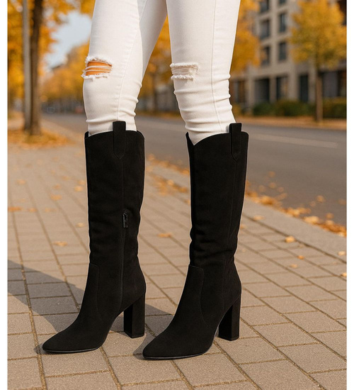 Klasyczne czarne kozaki damskie do kolan /F5-1 18341 T563/