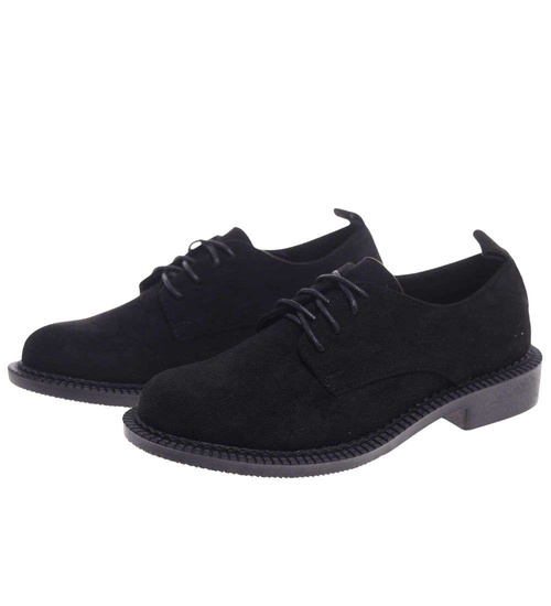 Czarne półbuty oxfordy damskie sznurowane zamszowe /D8-1 18701 T155/