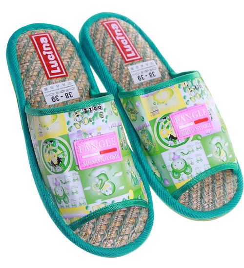 Zielone materiałowe kapcie damskie /G8-1 17592 T2-5/