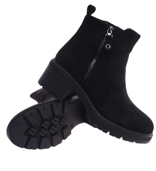 Czarne botki damskie na grubym obcasie /D9-2 18244 W532/