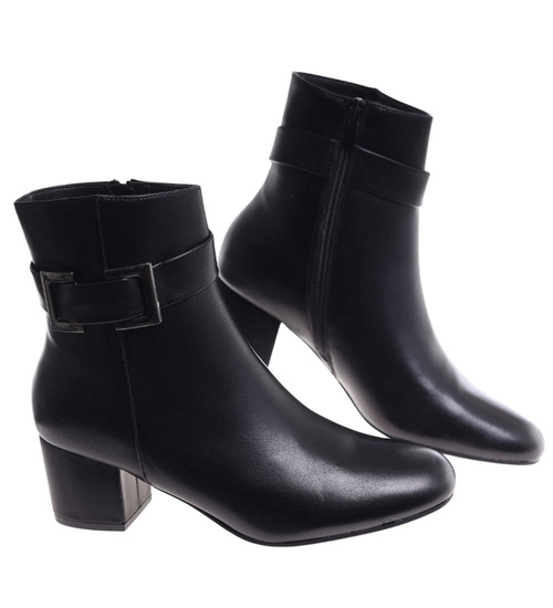 Czarne botki damskie na obcasie słupku /i5-4 H2 18443 W222/