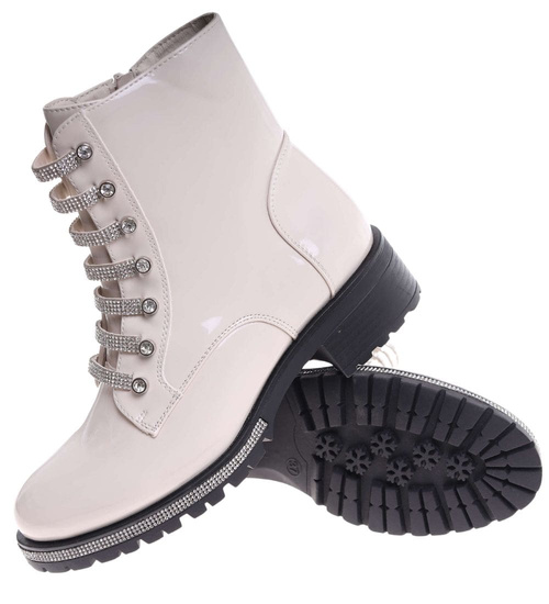 Beżowe botki trapery z suwakiem /G11-2 18161 T432/