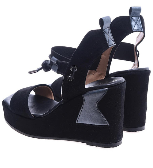 Skórzane czarne sandały damskie /D1-3 14379 T179/