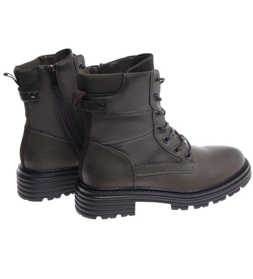 Sznurowane ocieplane botki trapery Zielone /E8-3 18254 W430/