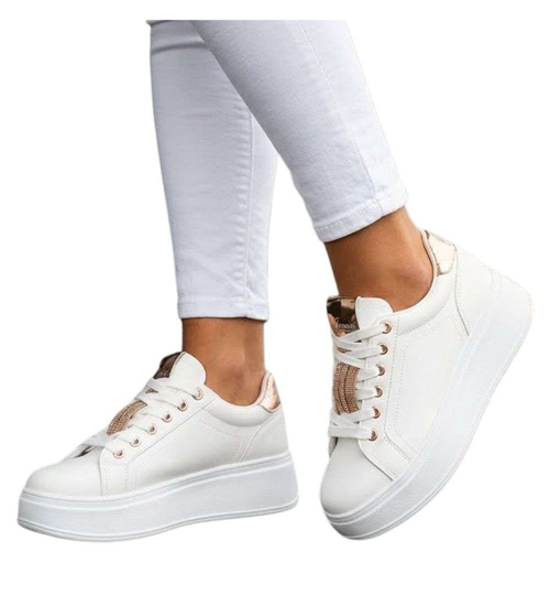 Białe sznurowane damskie trampki na platformie /E4-2 16235 G360/