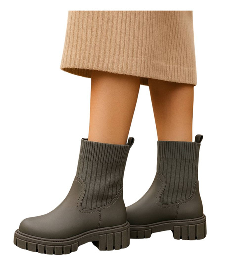 Botki dziewczęce wsuwane oliwkowe ocieplane /F7-3 18367 T188