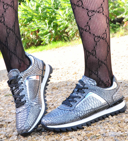 Damskie trampki sneakersy srebrne /E6-1 12549 T285/