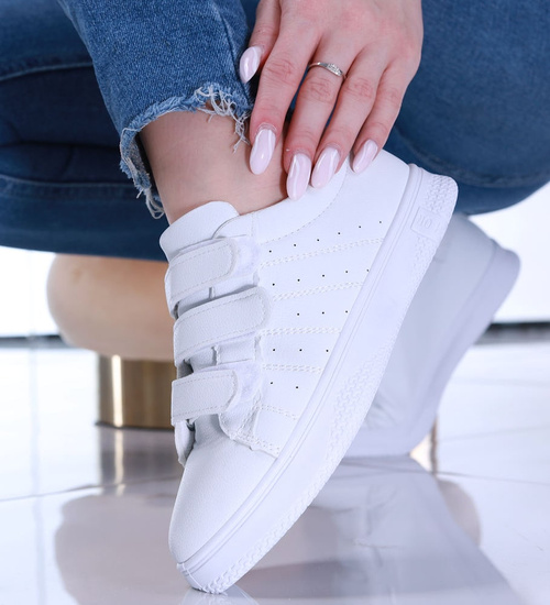  Klasyczne białe trampki damskie na rzep /C5-1 14117 S266/