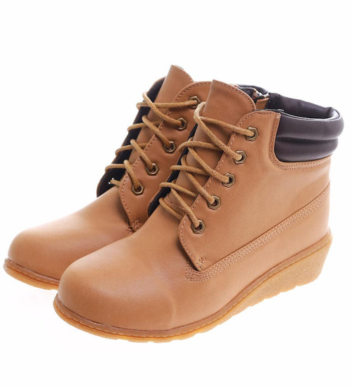 Kamelowe sznurowane botki na niskim koturnie /a10-2 +H2 16624 T7-38/